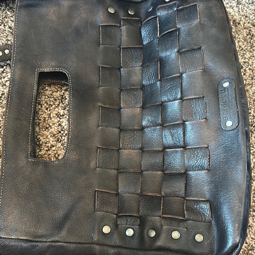 Bed Stu Black Woven Leather Shoulder Bag - Picture 12 of 16